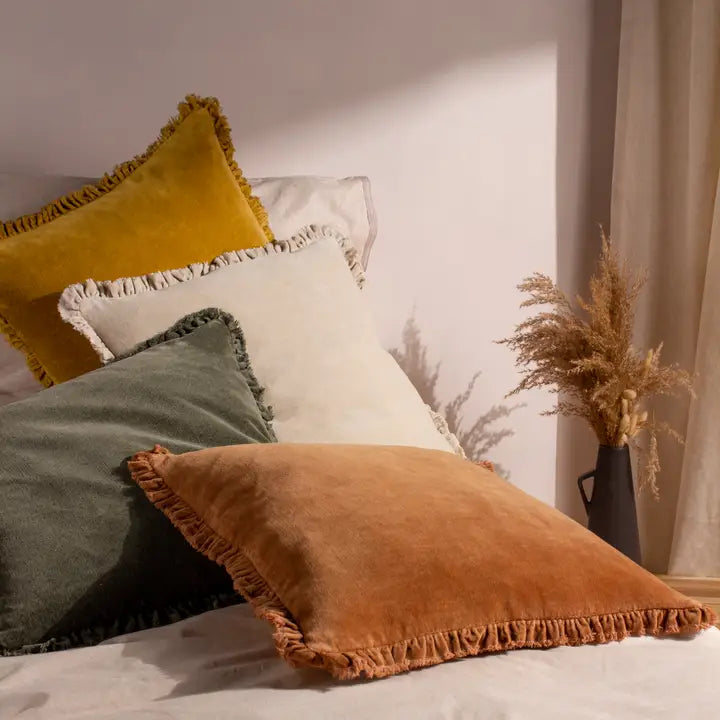 Moss Washed Cotton Velvet Cushion | Luxury Home Décor