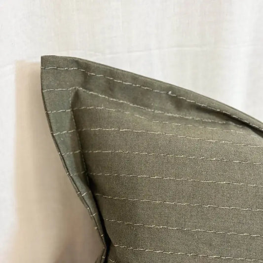 Khaki Linen Blend Cushion with a pinstripe | Luxury Home Décor