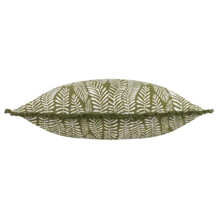Olive Print Cushion with fringe | Luxury Home Décor