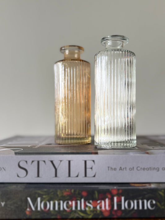 Clear Ribbed Glass Bottle Round | Luxury Home Décor