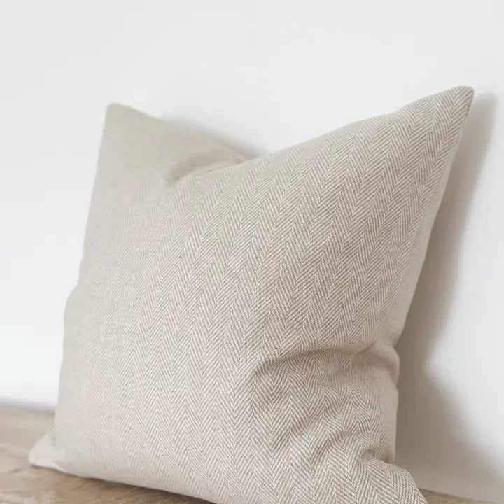 Cream Herringbone Wool Cushion | Luxury Home Décor