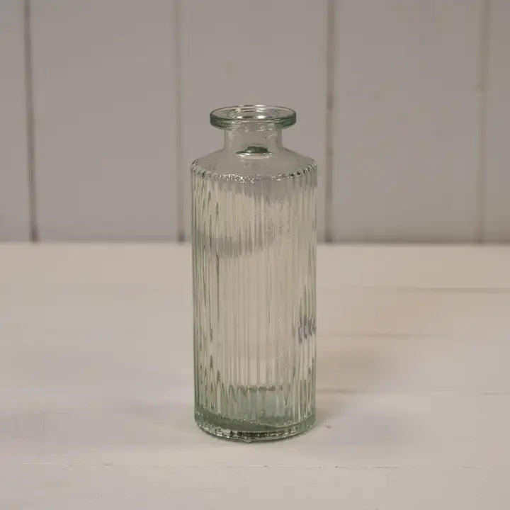 Clear Ribbed Glass Bottle Round | Luxury Home Décor