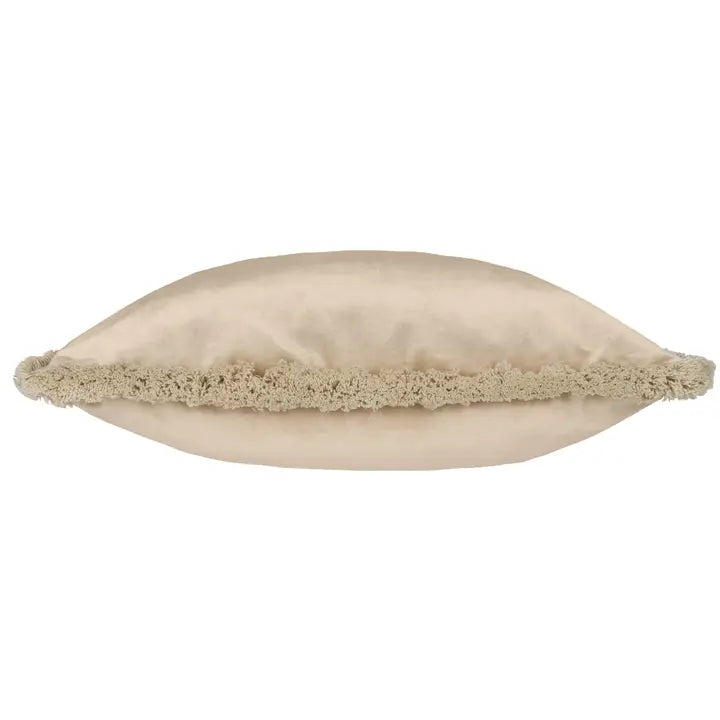 Taupe Fringe Trimmed Velvet Cushion | Luxury Home Décor