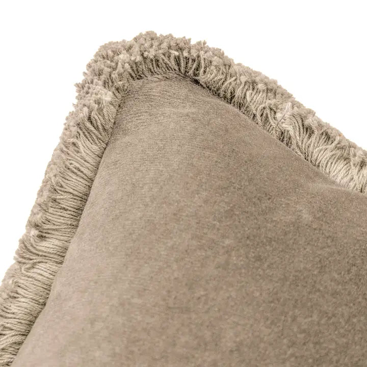 Taupe Fringe Trimmed Velvet Cushion | Luxury Home Décor