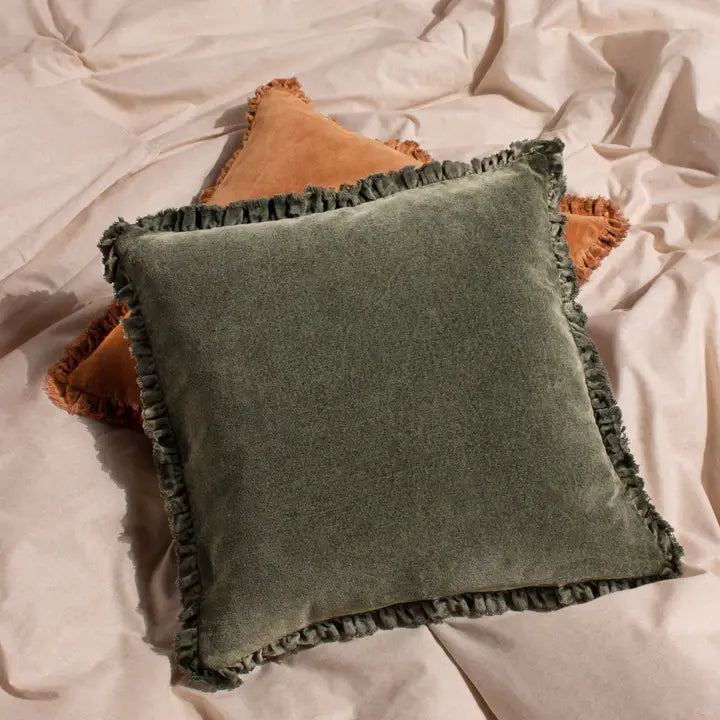 Moss Washed Cotton Velvet Cushion | Luxury Home Décor