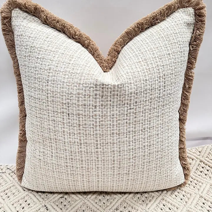 The Enid Cream Cushion with Fringe Trim | Luxury Home Décor