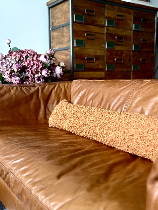 Textured Boucle Bolster in Rust | Luxury Home Décor