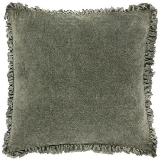 Moss Washed Cotton Velvet Cushion | Luxury Home Décor
