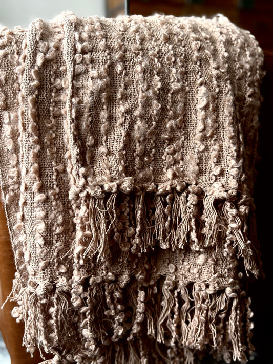 Woven Tasselled Throw in Nude | Luxury Home Décor