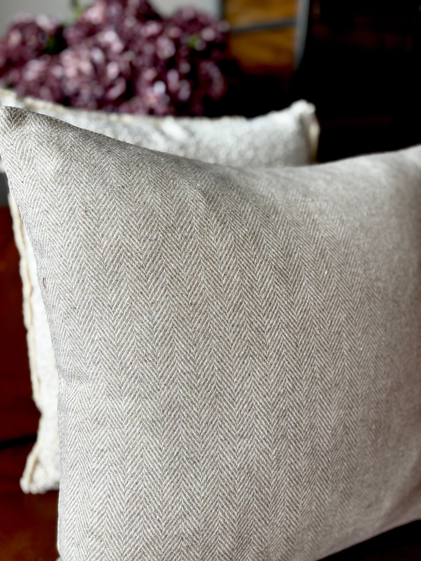 Cream Herringbone Wool Cushion | Luxury Home Décor