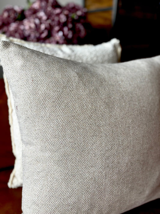 Cream Herringbone Wool Cushion | Luxury Home Décor