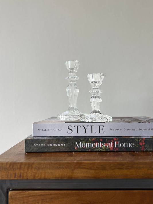 Clear Glass Candle Stick Holder Medium | Luxury Home Décor