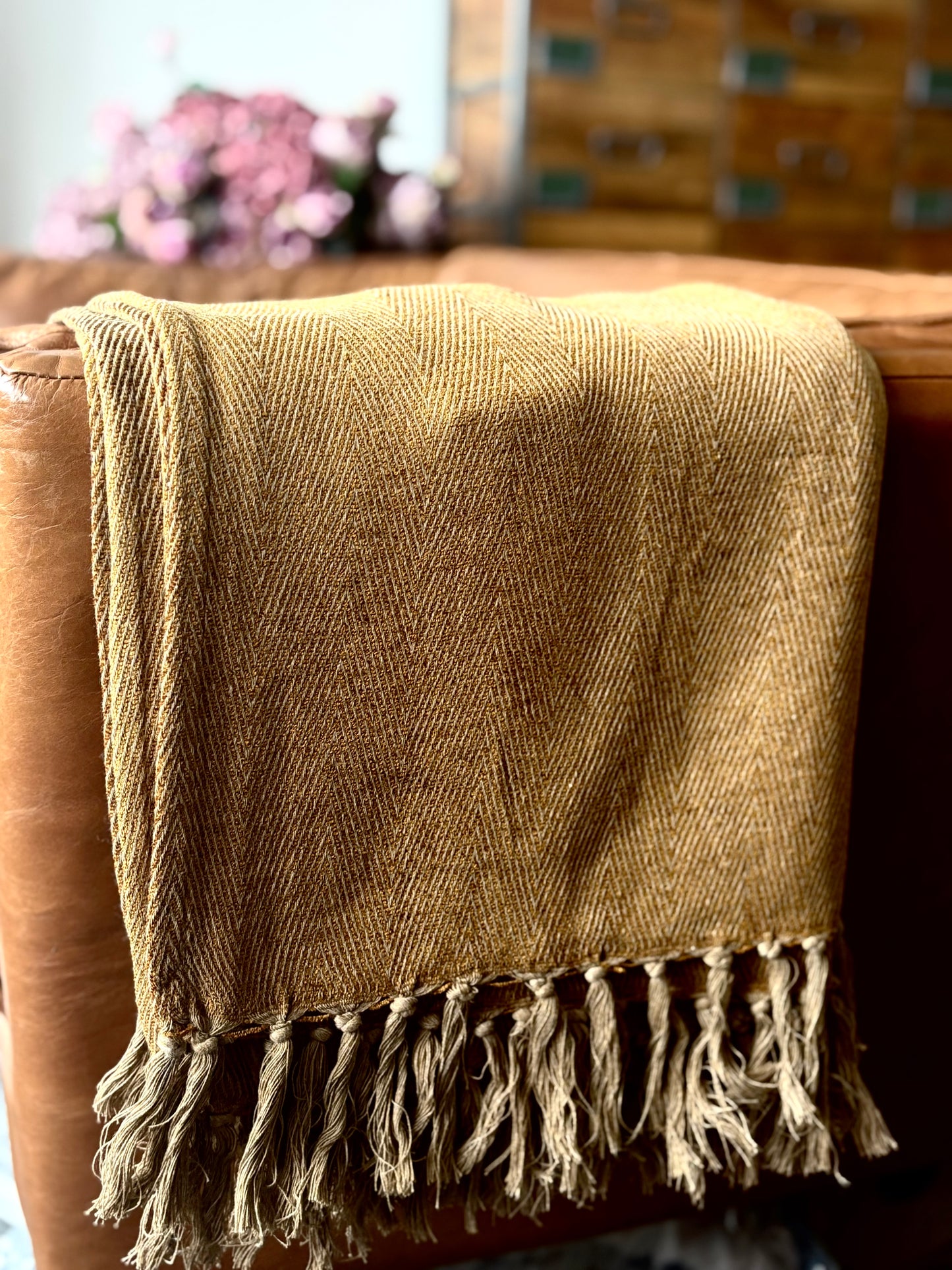 Harry Herringbone Throw Honey | Luxury Home Décor