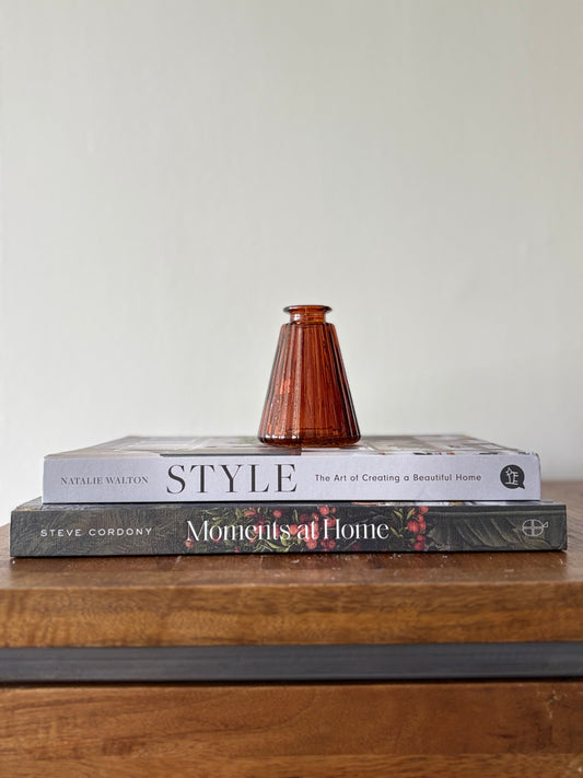 Burnt Amber Ribbed Glass Bottle | Luxury Home Décor