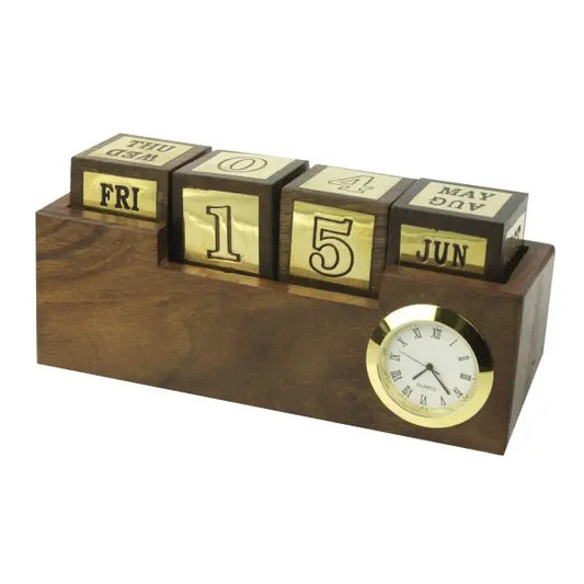 Wooden Desk Clock & Calendar | Luxury Home Décor