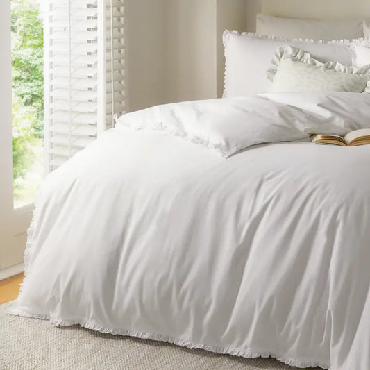 Cotton Ruffle Duvet Cover Set White