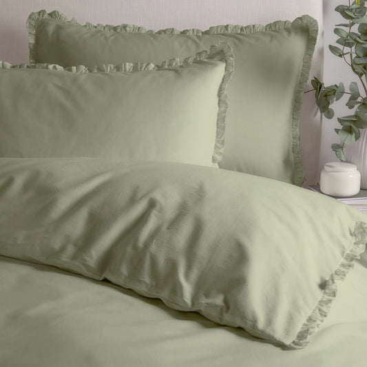 Cotton Ruffle Duvet Cover Set Sage