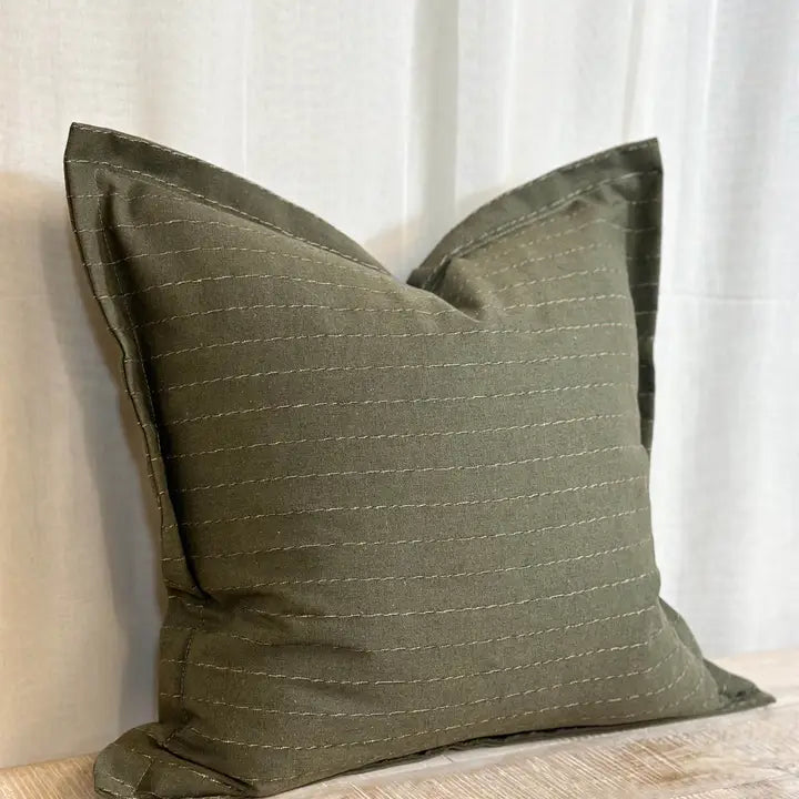 Khaki Linen Blend Cushion with a pinstripe | Luxury Home Décor
