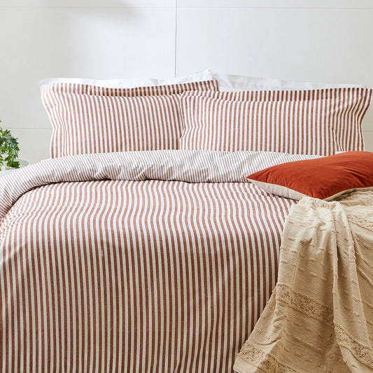 Stripe Cotton Duvet Cover Set Pecan
