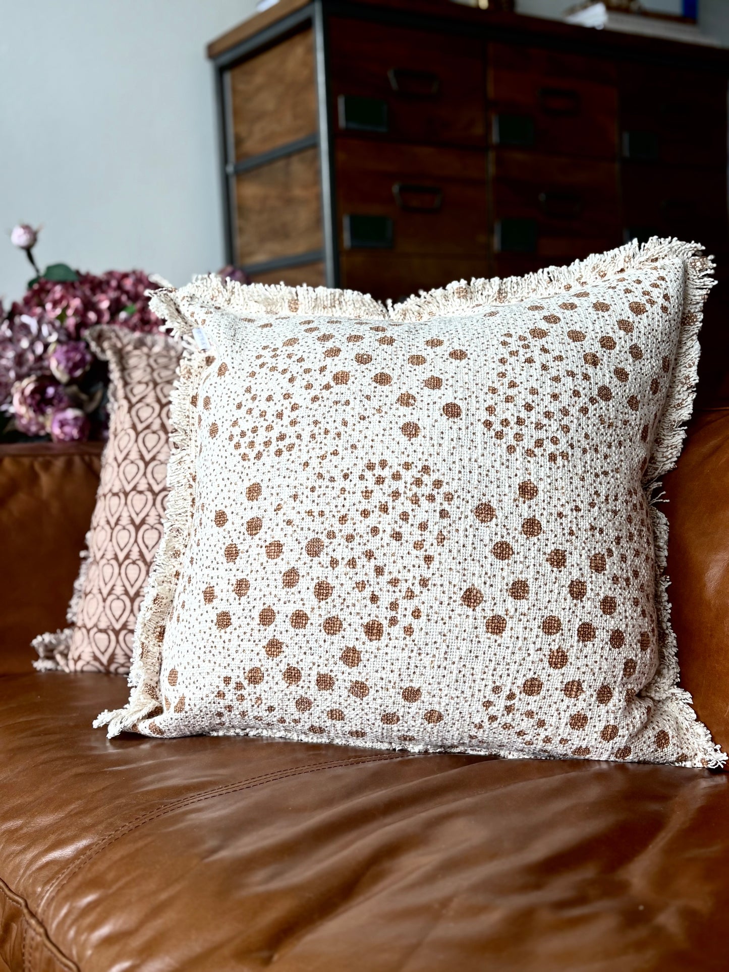 Woven Fringed Cotton Cushion in Yolk | Luxury Home Décor