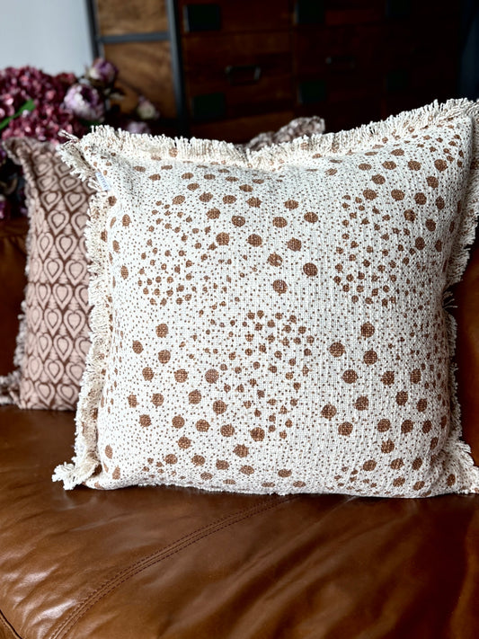 Woven Fringed Cotton Cushion in Yolk | Luxury Home Décor