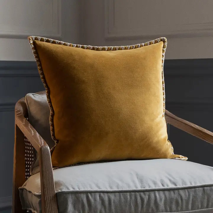 Ochre Stitch Embroidered Cushion | Luxury Home Décor