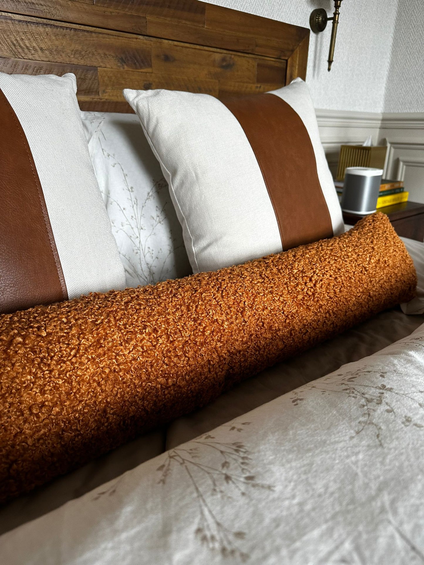 Textured Boucle Bolster in Rust | Luxury Home Décor