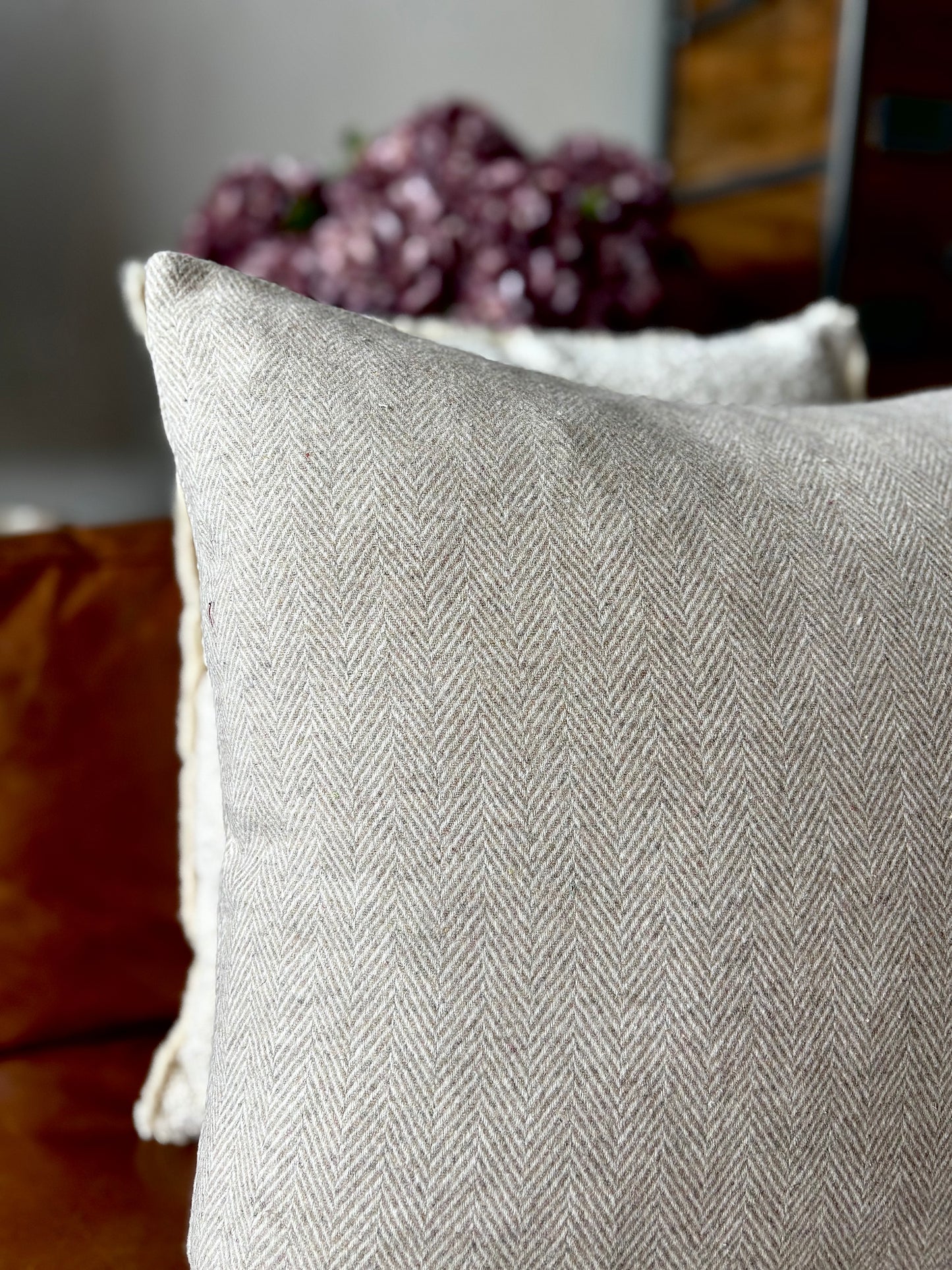 Cream Herringbone Wool Cushion | Luxury Home Décor