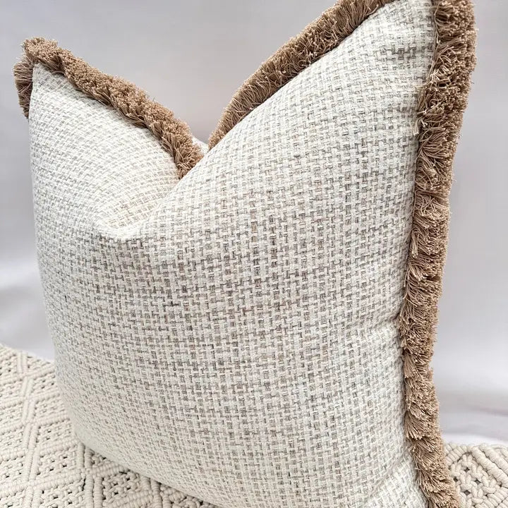 The Enid Cream Cushion with Fringe Trim | Luxury Home Décor