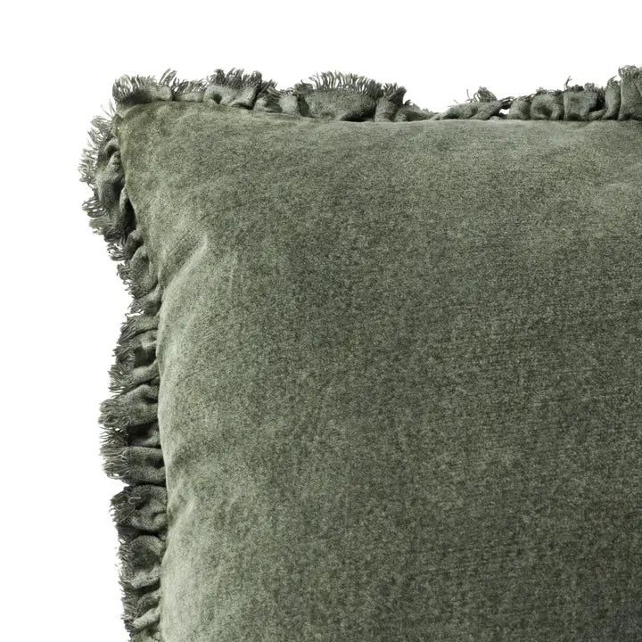 Moss Washed Cotton Velvet Cushion | Luxury Home Décor