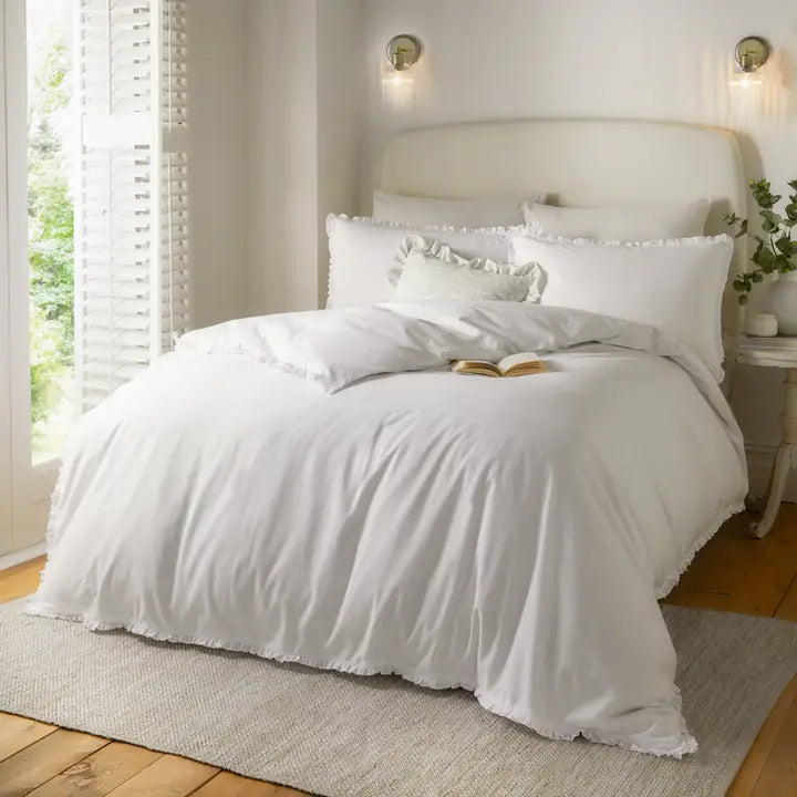 Cotton Ruffle Duvet Cover Set White