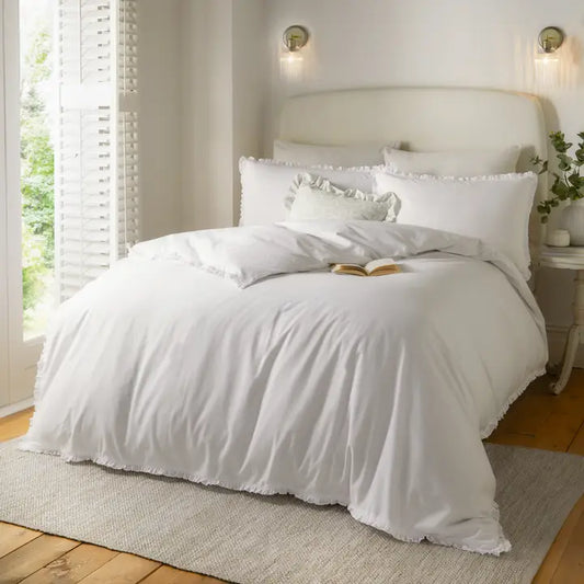 Cotton Ruffle Duvet Cover Set White