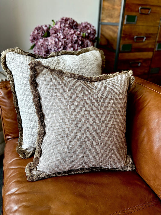 The Enid Taupe Cushion with Fringe Trim | Luxury Home Décor