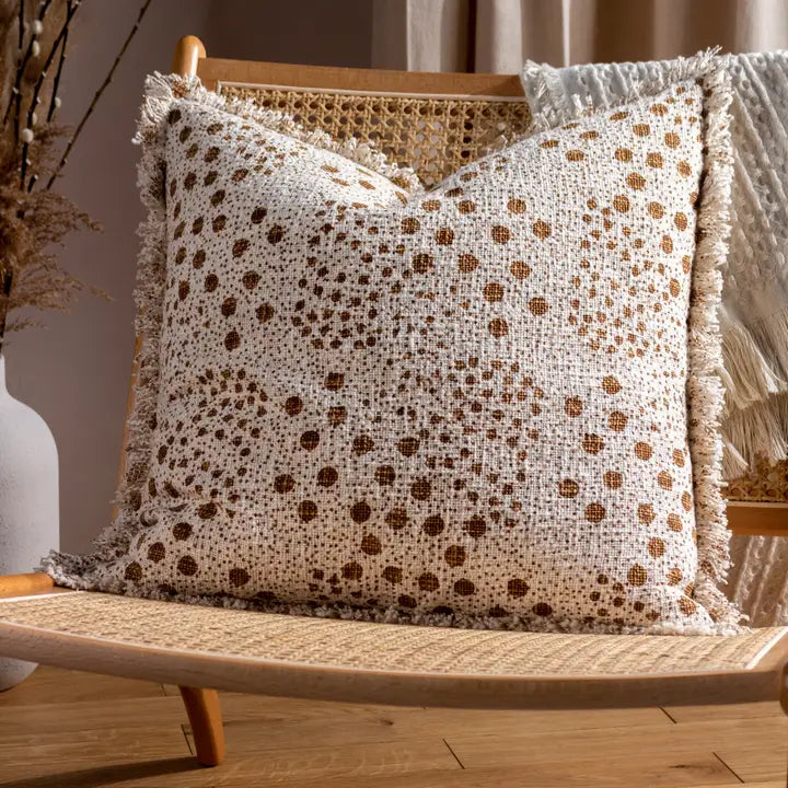 Woven Fringed Cotton Cushion in Yolk | Luxury Home Décor