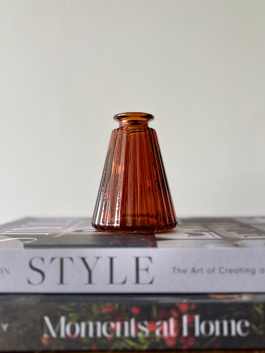 Burnt Amber Ribbed Glass Bottle | Luxury Home Décor