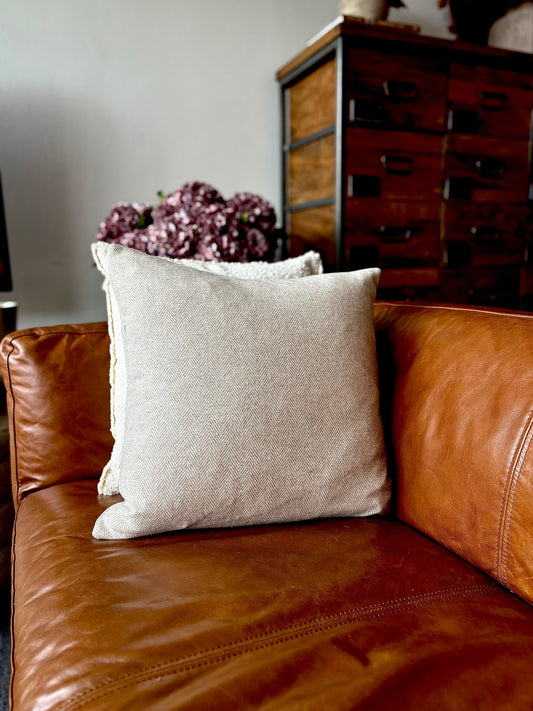 Cream Herringbone Wool Cushion | Luxury Home Décor