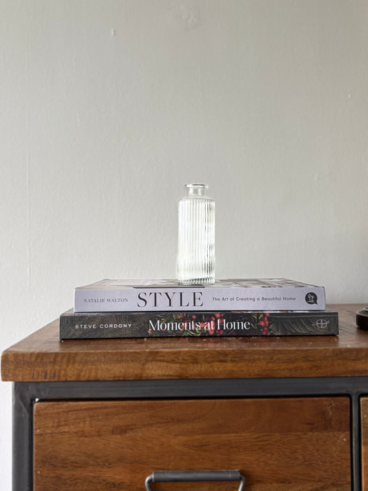 Clear Ribbed Glass Bottle Round | Luxury Home Décor