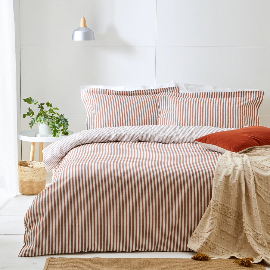 Stripe Cotton Duvet Cover Set Pecan