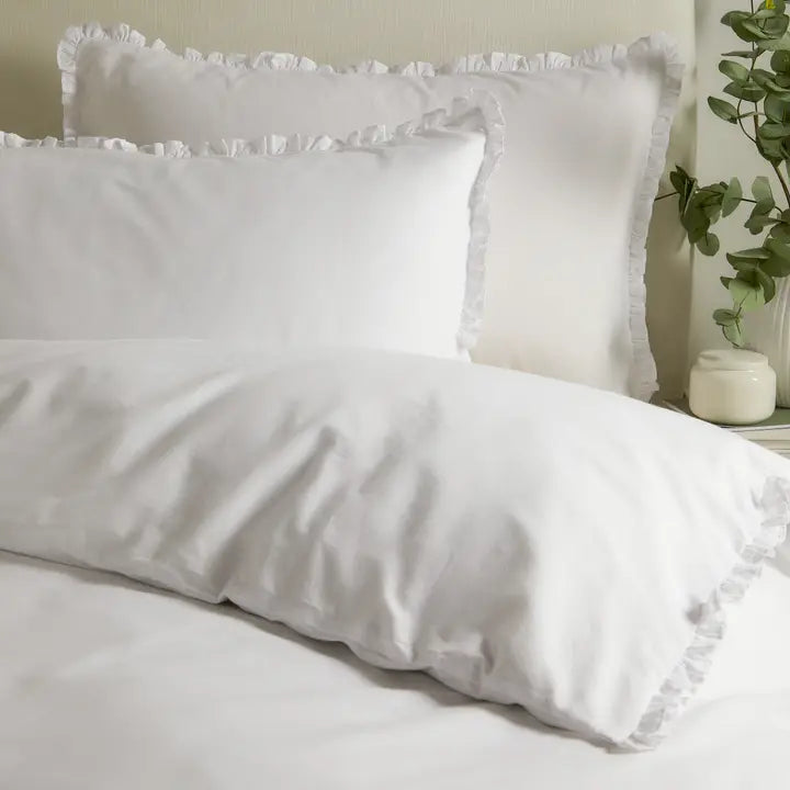 Cotton Ruffle Duvet Cover Set White